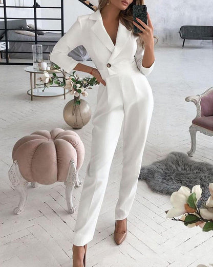 Women's Summer White Suit One-piece Trousers