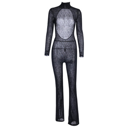 Animal print long sleeve jumpsuit