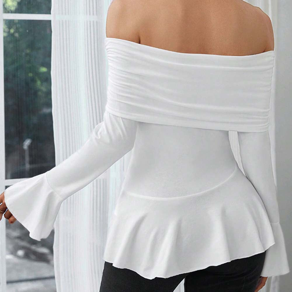 Women's Intellectual Style T-shirt With One-shoulder Neckline Slim Fit For Autumn And Winter, Highlighting Figure And Temperament
