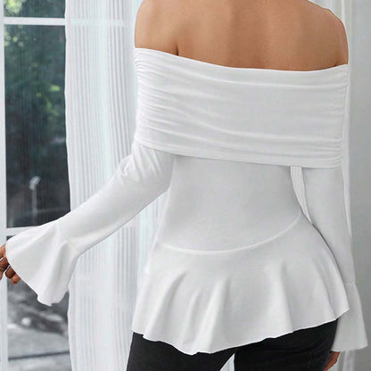 Women's Intellectual Style T-shirt With One-shoulder Neckline Slim Fit For Autumn And Winter, Highlighting Figure And Temperament