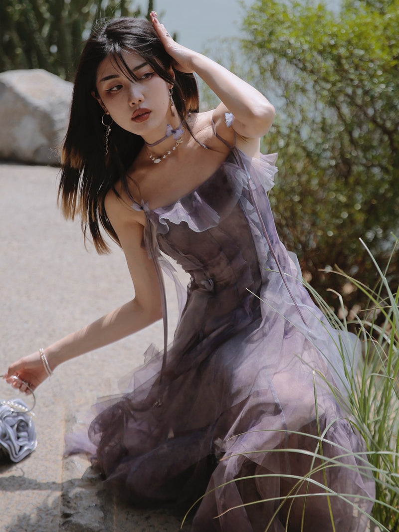 Summer Women's Irregular French Strap Long Dress