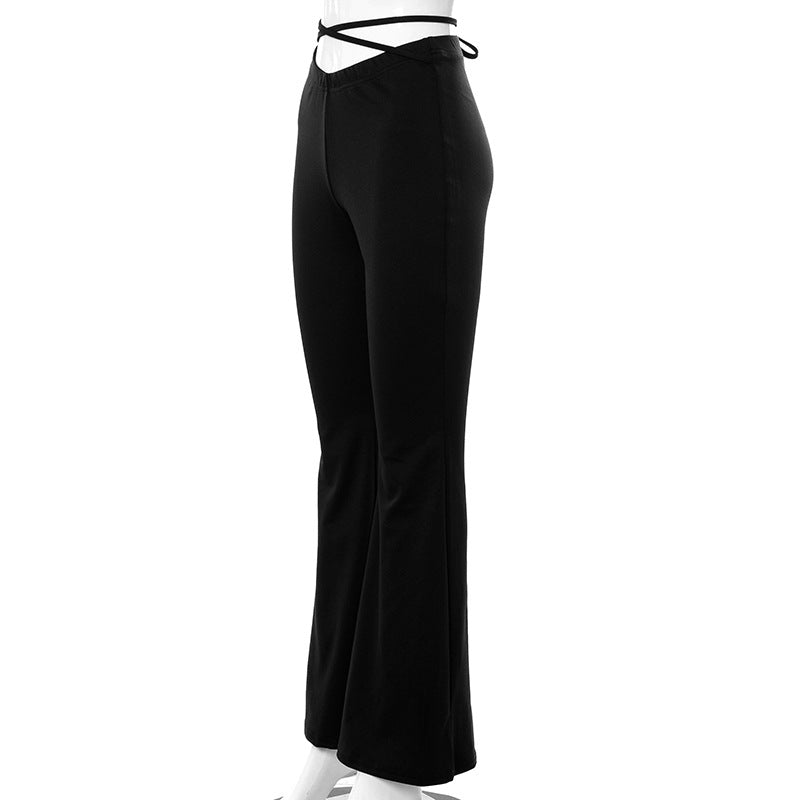 V-waist Cropped Crisscross Strap Flared Pants
