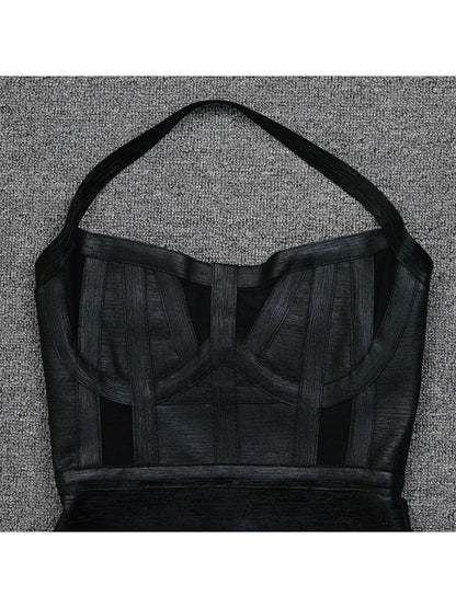Halter Tight-fitting Black Hot Glue Bandage Dress