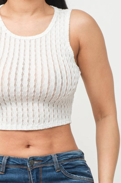 See Through Wavy Texture Knitted Crop Tank Top