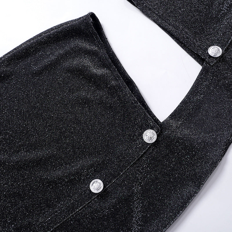 Summer Solid Color Buttons Cropped Split Dress