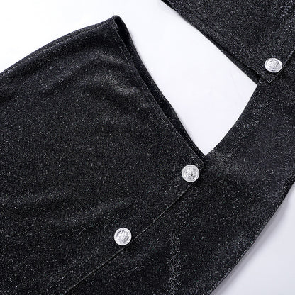 Summer Solid Color Buttons Cropped Split Dress
