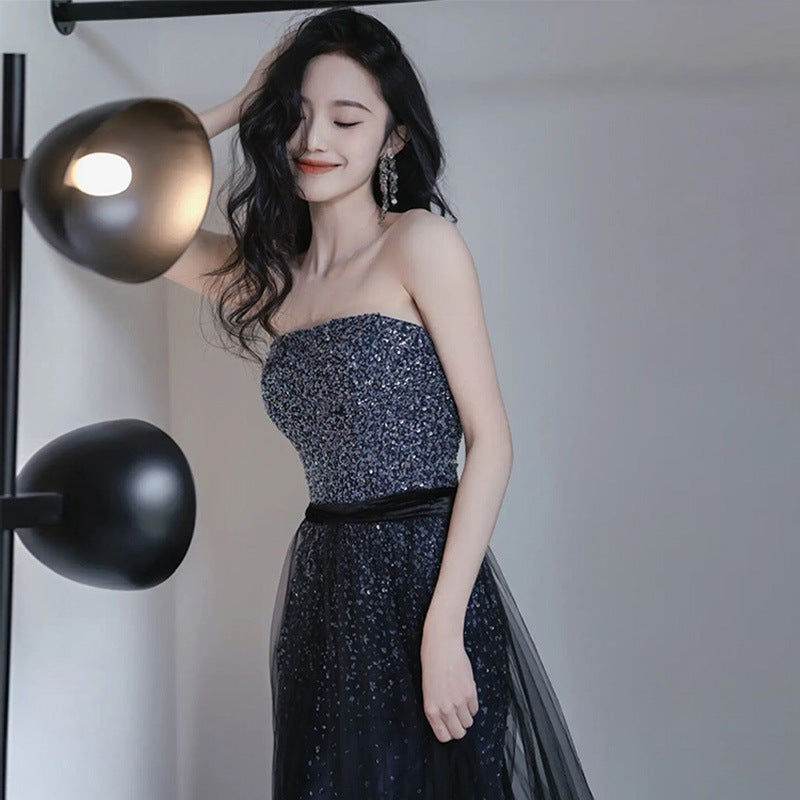 Light Luxury Minority Performance Strapless Dress Host