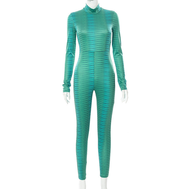 New Sexy Slim Round Neck Back Invisible Zipper Jumpsuit Women