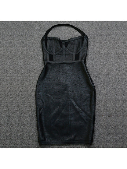 Halter Tight-fitting Black Hot Glue Bandage Dress