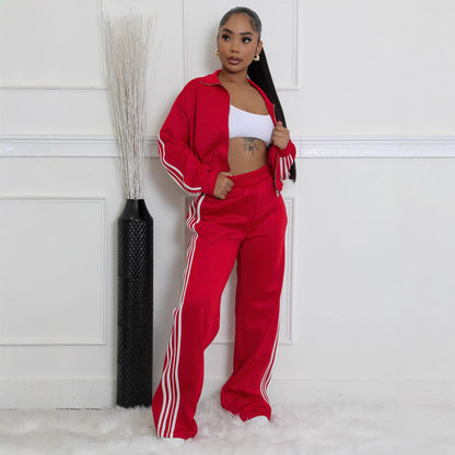 Striped Zipper Thickening Sweater Leisure Commute Suit