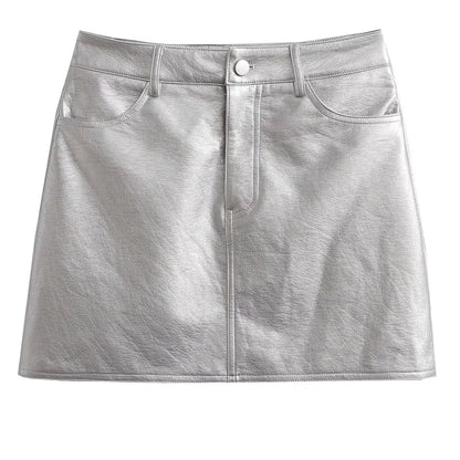 Slim  Style High Waist Pu Skirt