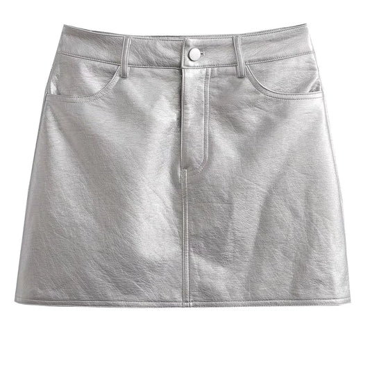 Slim  Style High Waist Pu Skirt