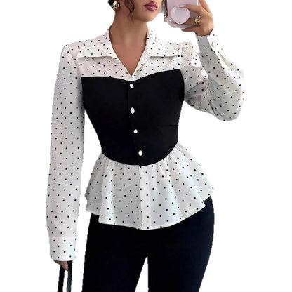 Polka Dot Fake Two-piece Long Sleeve Shirt