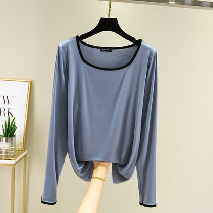 Modal Square Collar Long Sleeve Thin Shirt