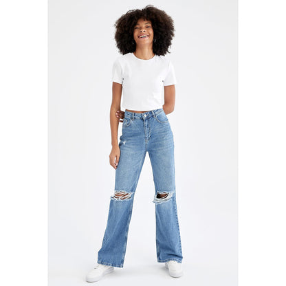 Retro Distressed Drop-waist Women's Loose Wide-leg Floor-length Pants
