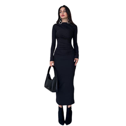 Slim-fit High-grade Pure Color Temperament Long Sheath Dress