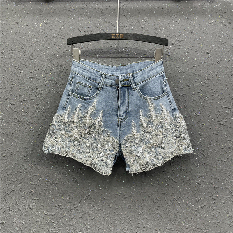 Heavy Industry Western Style Beaded Denim Shorts