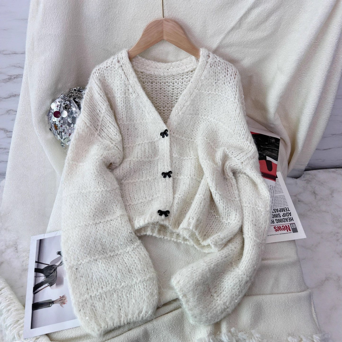 Solid Color Short Casual Loose Knit Cardigan