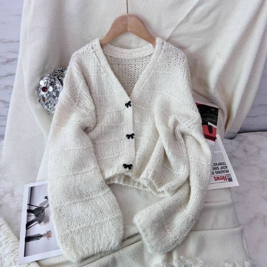 Solid Color Short Casual Loose Knit Cardigan