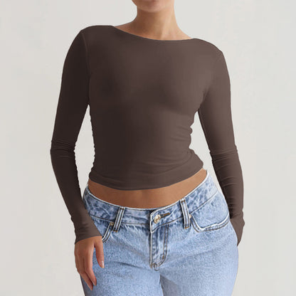 Chic Slim-fit Long-sleeve Solid-color Base T-shirt
