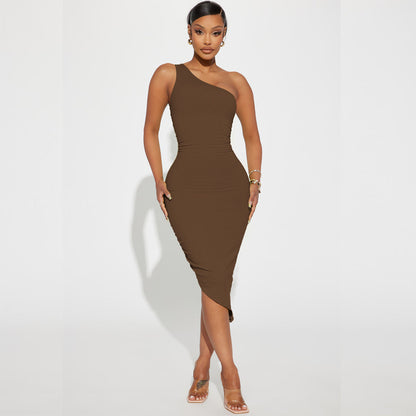 Sexy Fashion Thread Oblique Shoulder Dress
