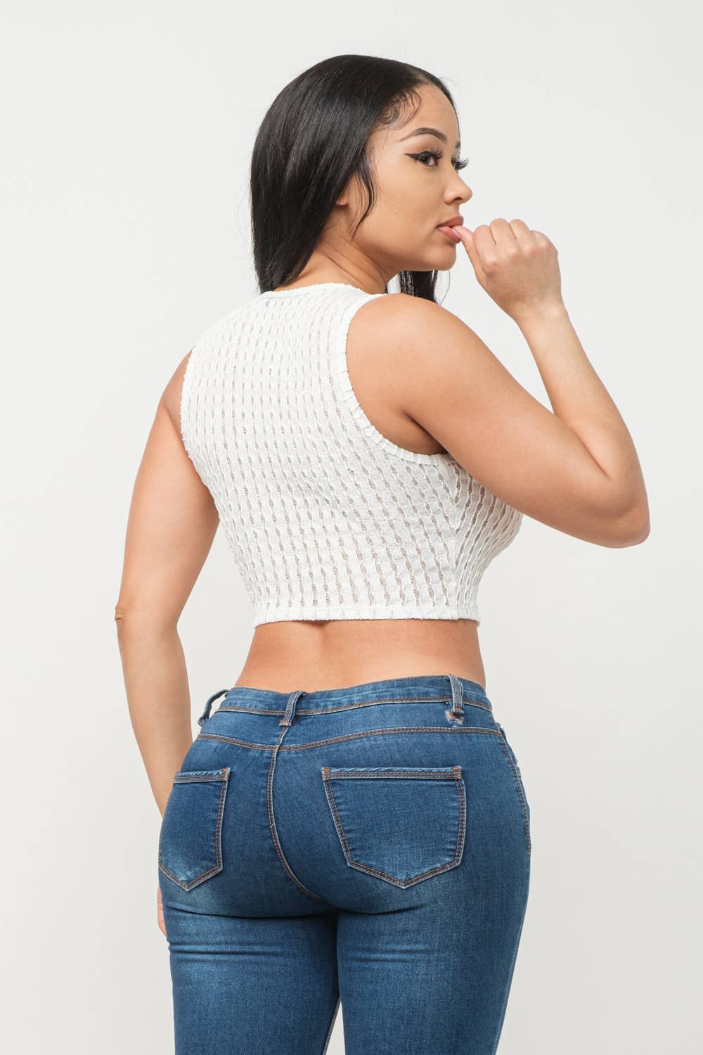 See Through Wavy Texture Knitted Crop Tank Top