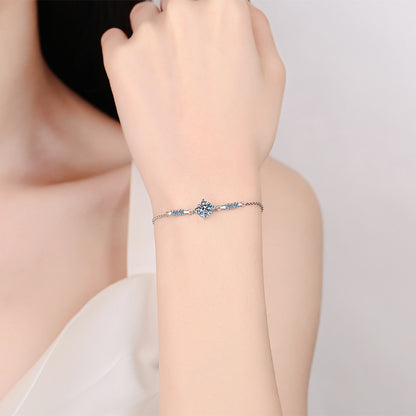 S925 Sterling Silver Classic Style Simple Four-claw Bracelet For Women