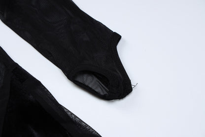 Women's Fashion Mesh See-through Stitching Tight Jumpsuit