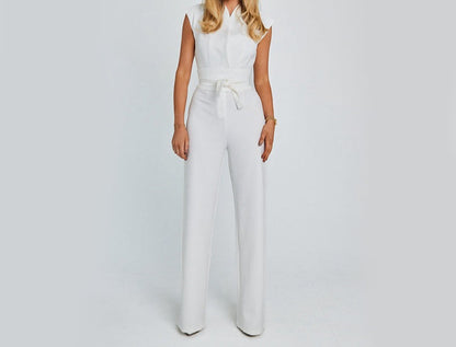 Fashion Elegant Long Sleeveless Jumpsuit Summer V-neck Casual Wide Leg Long Overalls Clothing For Women
