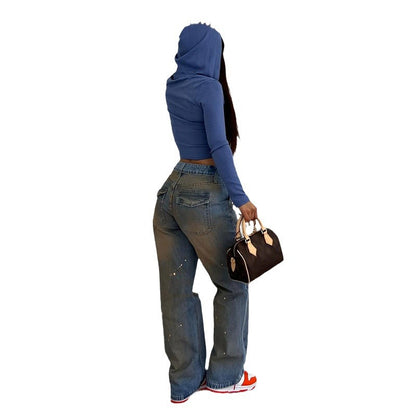 Loose Straight Fashion Street Denim  For Women