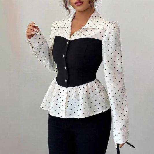 Polka Dot Fake Two-piece Long Sleeve Shirt