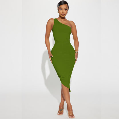 Sexy Fashion Thread Oblique Shoulder Dress