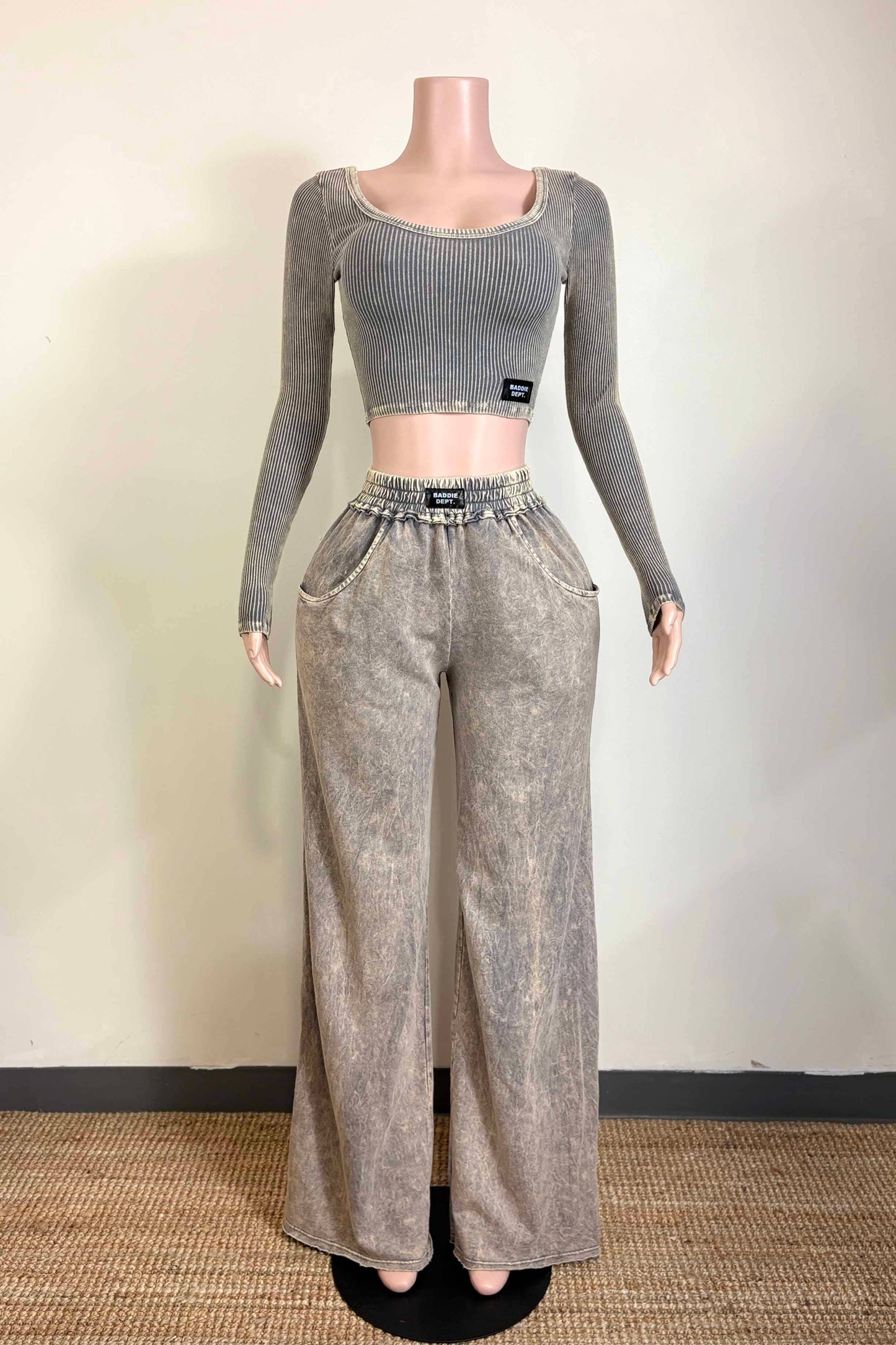 MINERAL WASH LONG SLEEVE & WIDE LEG PANT SET