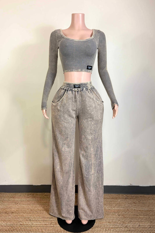 MINERAL WASH LONG SLEEVE & WIDE LEG PANT SET