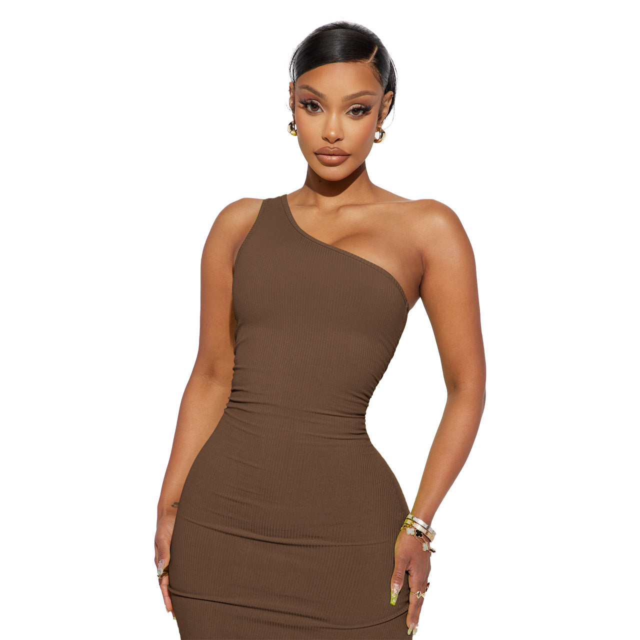 Sexy Fashion Thread Oblique Shoulder Dress