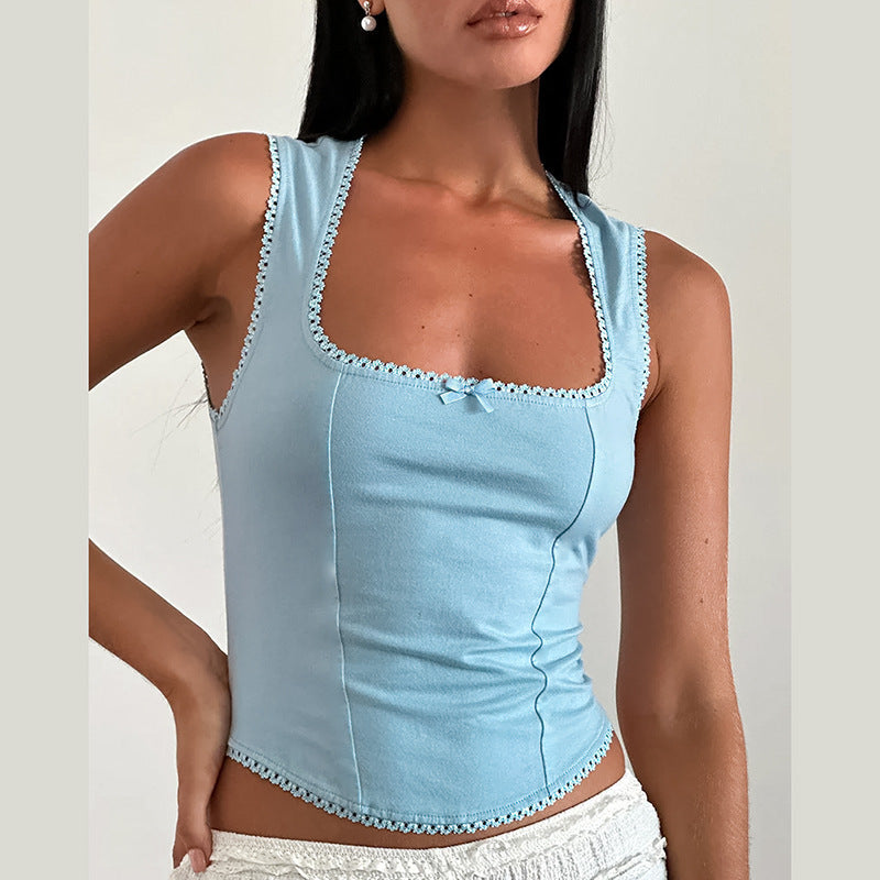 Summer Slim-fit Girl Top Square Collar Without Vest