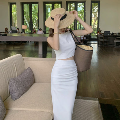 Plain White Sleeveless Cut Out Formal Dress