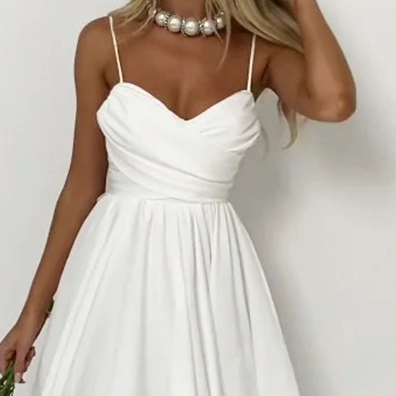 White Sling Dress Temperament Waist-controlled Simple Skirt