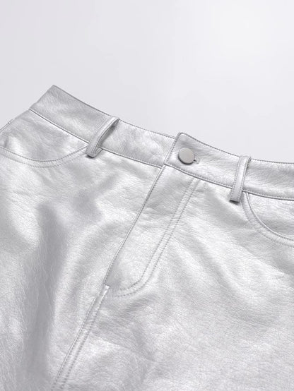 Slim  Style High Waist Pu Skirt