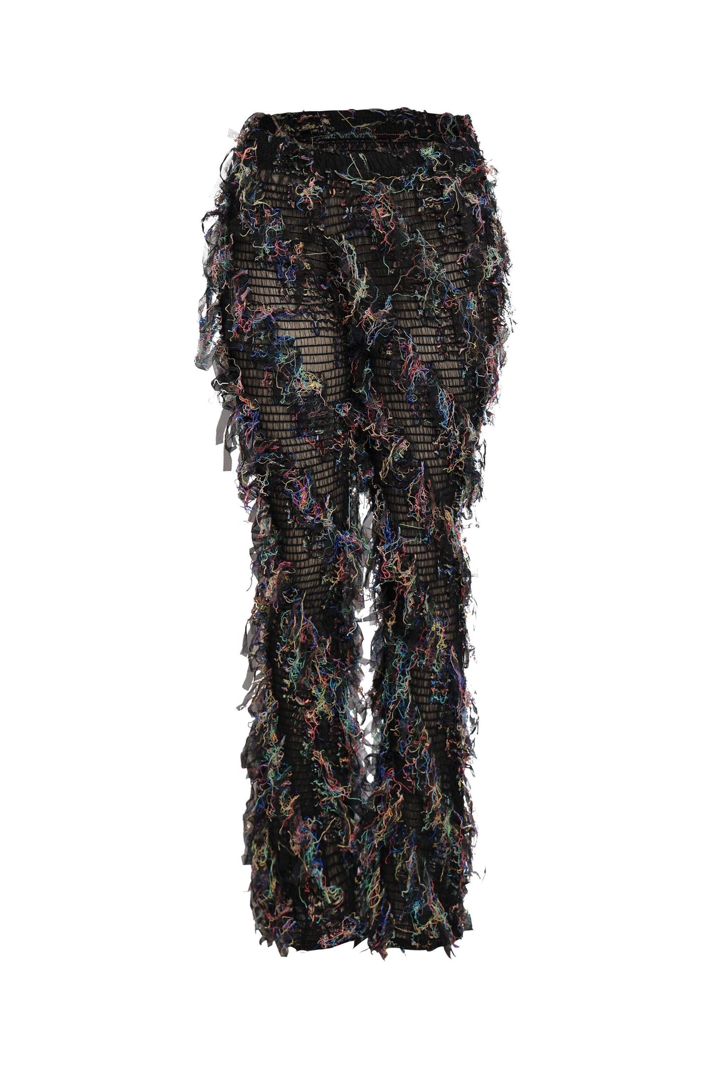 Smocked mesh fringe pants