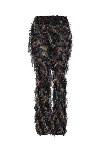 Smocked mesh fringe pants