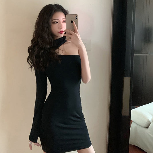 New Temperament Sexy Off-the-shoulder One-sleeve Slim-fit Sheath Dress