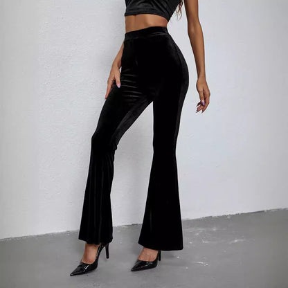 Slim Solid Color High-Waist Velvet Flared Pants