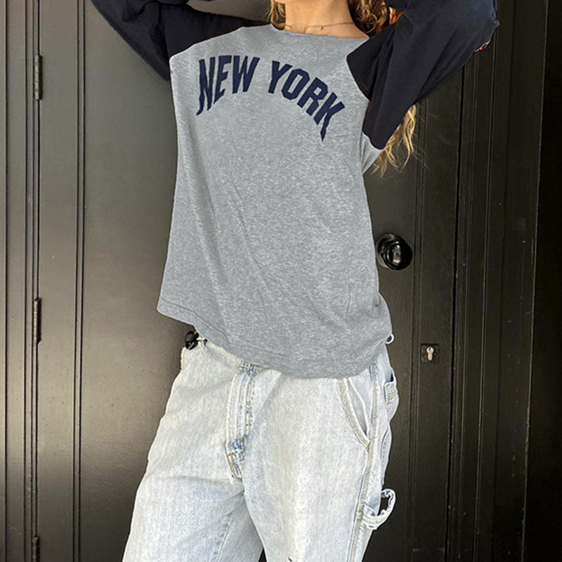 Street Casual Contrast Color Letter Printed T-shirt