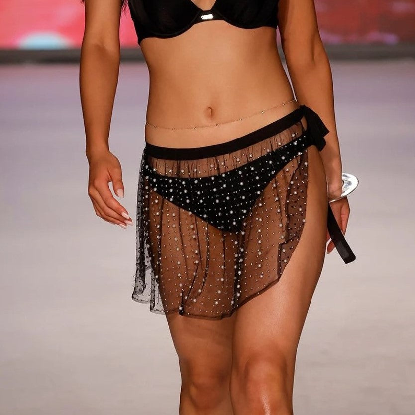 Women's Fashion Bead Rhinestone Lace-up Mesh Beach Dress