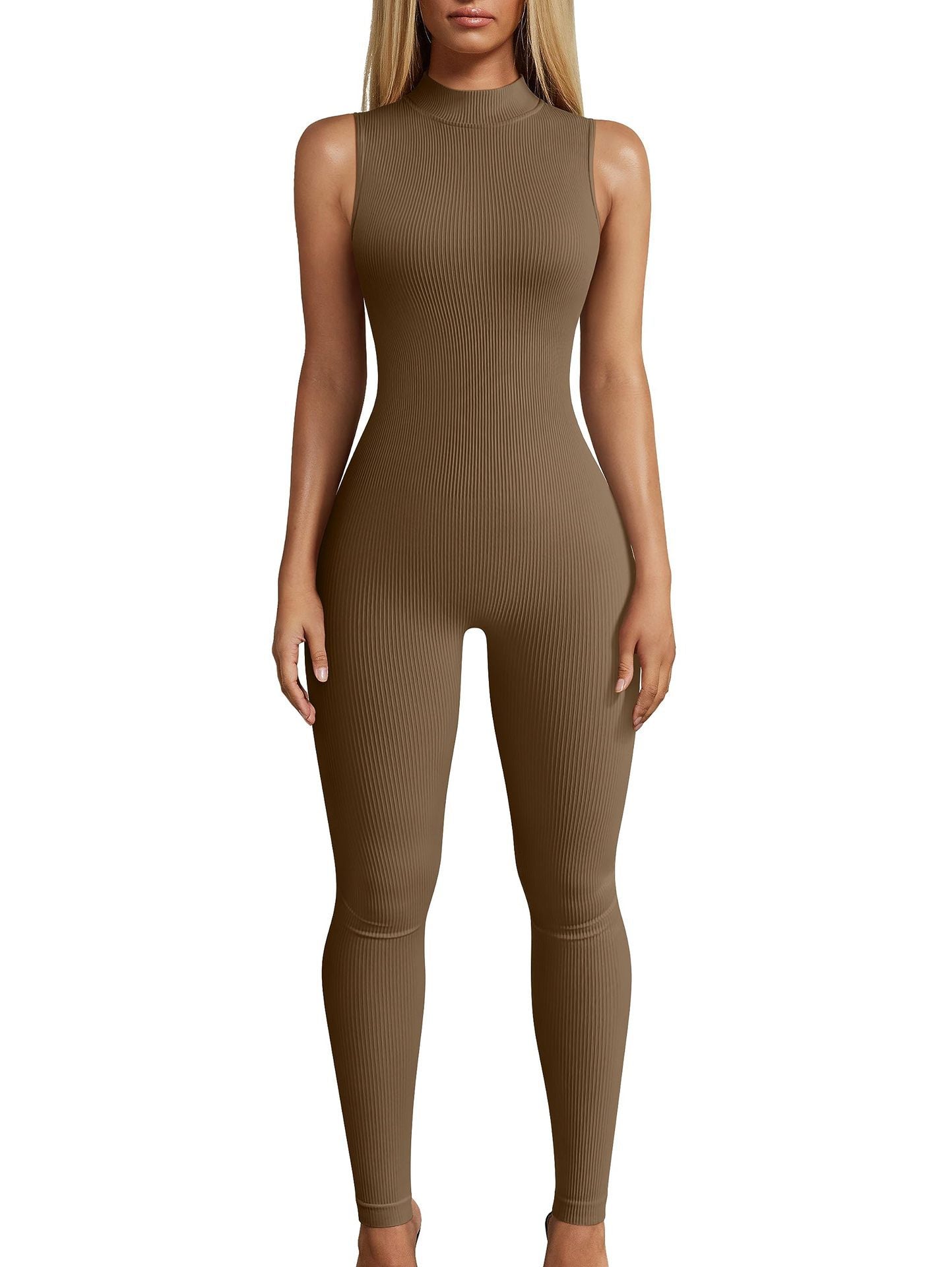 Style Women Yoga Slim Rib Sleeveless Sports Jumpsuit