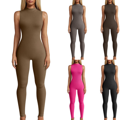 Style Women Yoga Slim Rib Sleeveless Sports Jumpsuit
