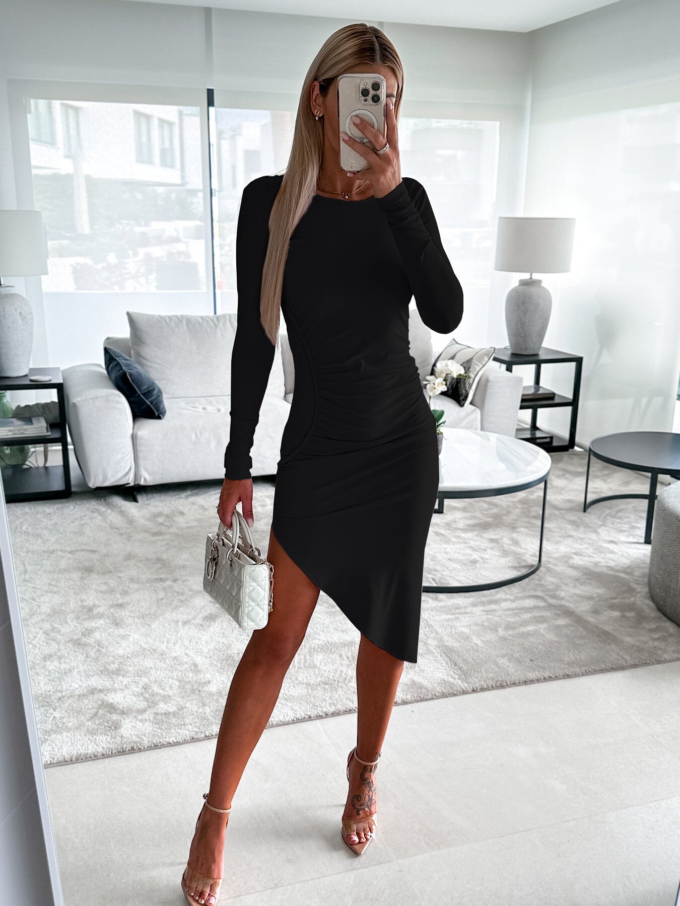 New Solid Color Sheath Mid-length Dress