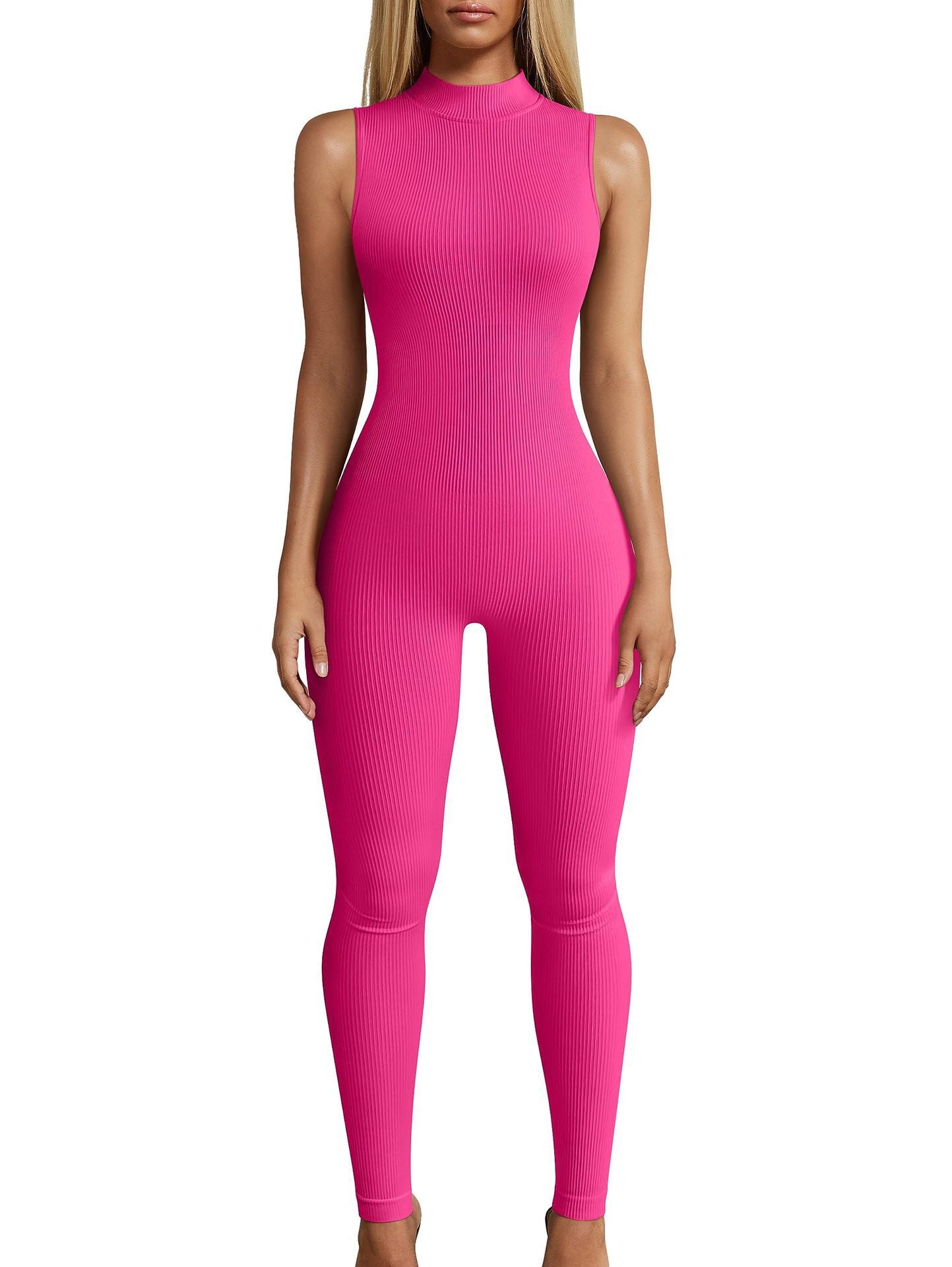 Style Women Yoga Slim Rib Sleeveless Sports Jumpsuit