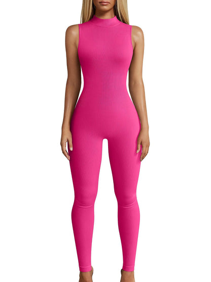 Style Women Yoga Slim Rib Sleeveless Sports Jumpsuit